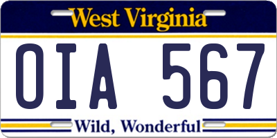 WV license plate OIA567