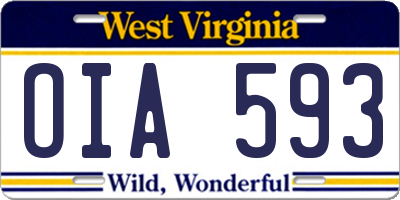 WV license plate OIA593