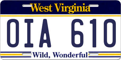 WV license plate OIA610