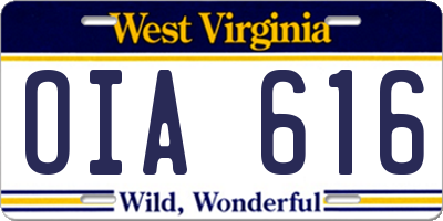WV license plate OIA616