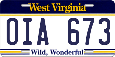 WV license plate OIA673