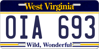 WV license plate OIA693