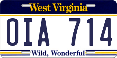 WV license plate OIA714