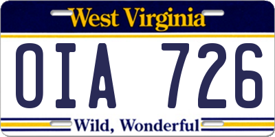WV license plate OIA726
