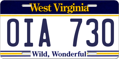 WV license plate OIA730