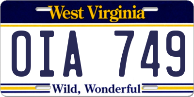 WV license plate OIA749