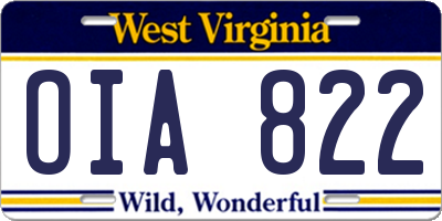 WV license plate OIA822