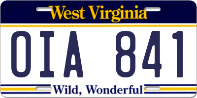 WV license plate OIA841