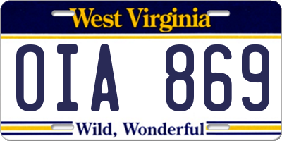 WV license plate OIA869