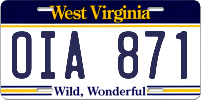WV license plate OIA871