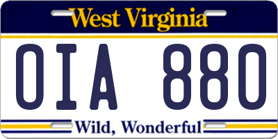 WV license plate OIA880
