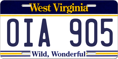 WV license plate OIA905
