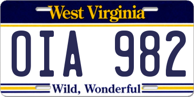 WV license plate OIA982