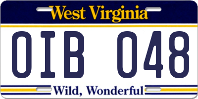 WV license plate OIB048