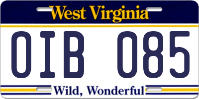 WV license plate OIB085