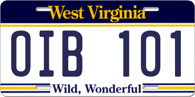 WV license plate OIB101