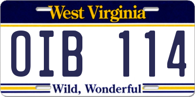 WV license plate OIB114
