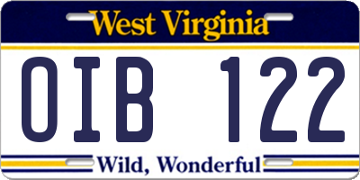 WV license plate OIB122