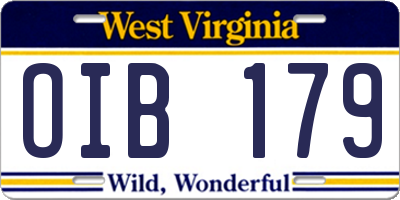 WV license plate OIB179