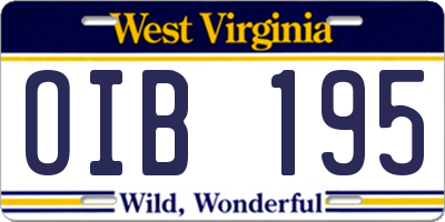 WV license plate OIB195
