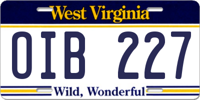 WV license plate OIB227