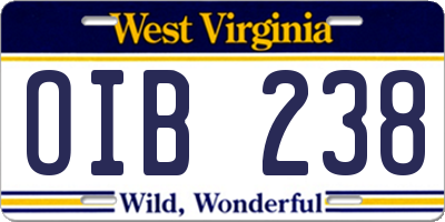 WV license plate OIB238