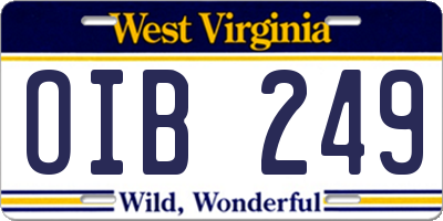 WV license plate OIB249