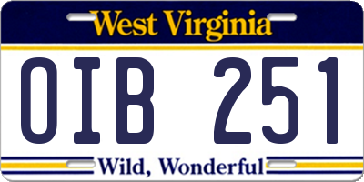 WV license plate OIB251