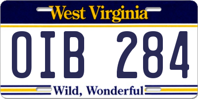 WV license plate OIB284