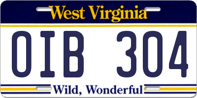 WV license plate OIB304