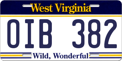 WV license plate OIB382