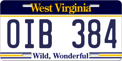 WV license plate OIB384