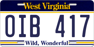WV license plate OIB417