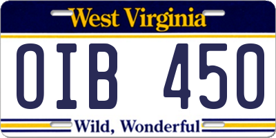 WV license plate OIB450