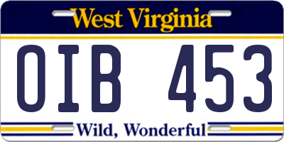 WV license plate OIB453