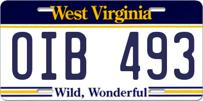WV license plate OIB493