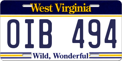 WV license plate OIB494