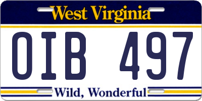 WV license plate OIB497