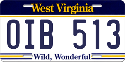 WV license plate OIB513