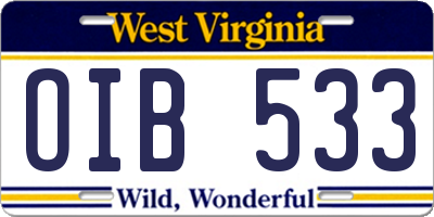 WV license plate OIB533