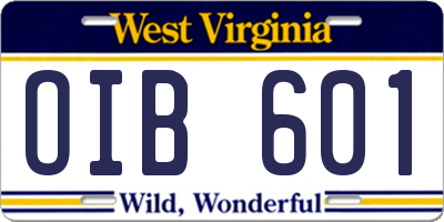 WV license plate OIB601