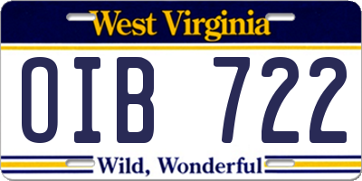 WV license plate OIB722