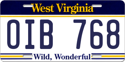 WV license plate OIB768