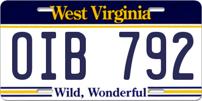 WV license plate OIB792