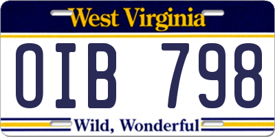 WV license plate OIB798