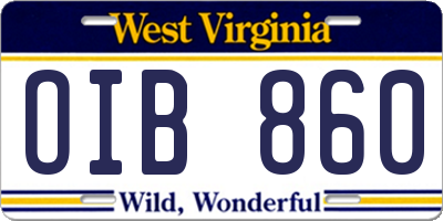 WV license plate OIB860