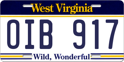 WV license plate OIB917