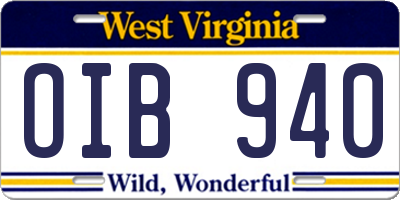 WV license plate OIB940