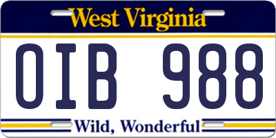 WV license plate OIB988
