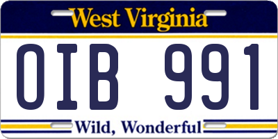 WV license plate OIB991